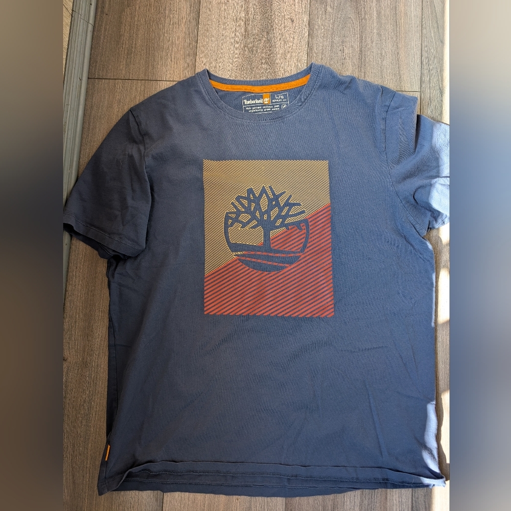 Timberland Dark Blue T-Shirt with Orange Accents